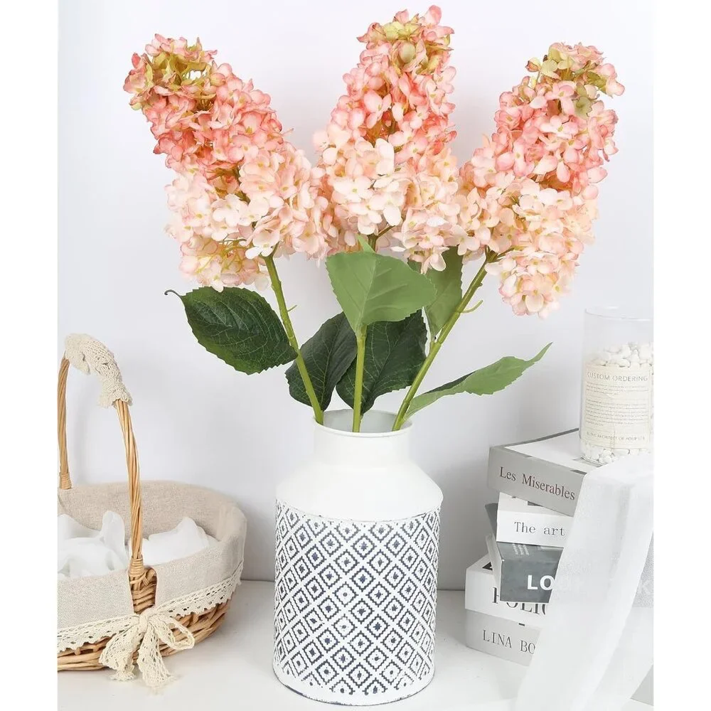 3-Pcs Light Pink Fake Artificial Flower Stem Tall Vase Silk Hydrangea Home Decor